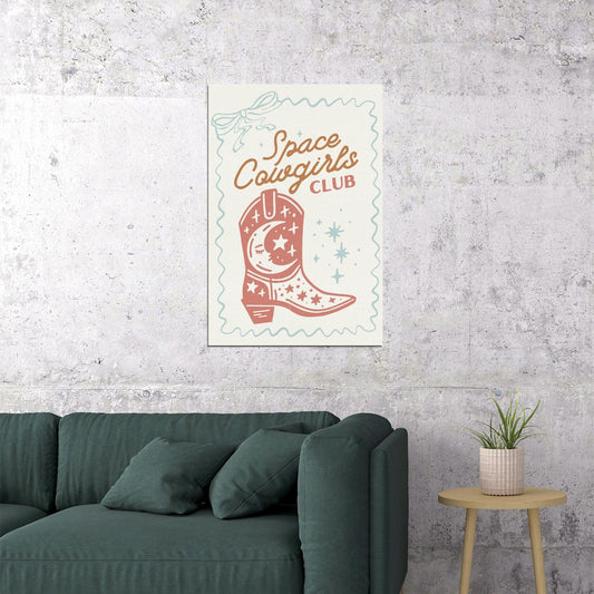 Space Cowgirls Club Poster Starry Cowboy Boot Print Vintage Cute Cowgirl Artwork - xonomax