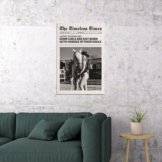 Cowgirl Horse Theme Poster Black And White Trendy Newspaper Print Modern Cowgirl Wall Art Dorm Bedroom Decor Horse Riding Aesthetic - xonomax
