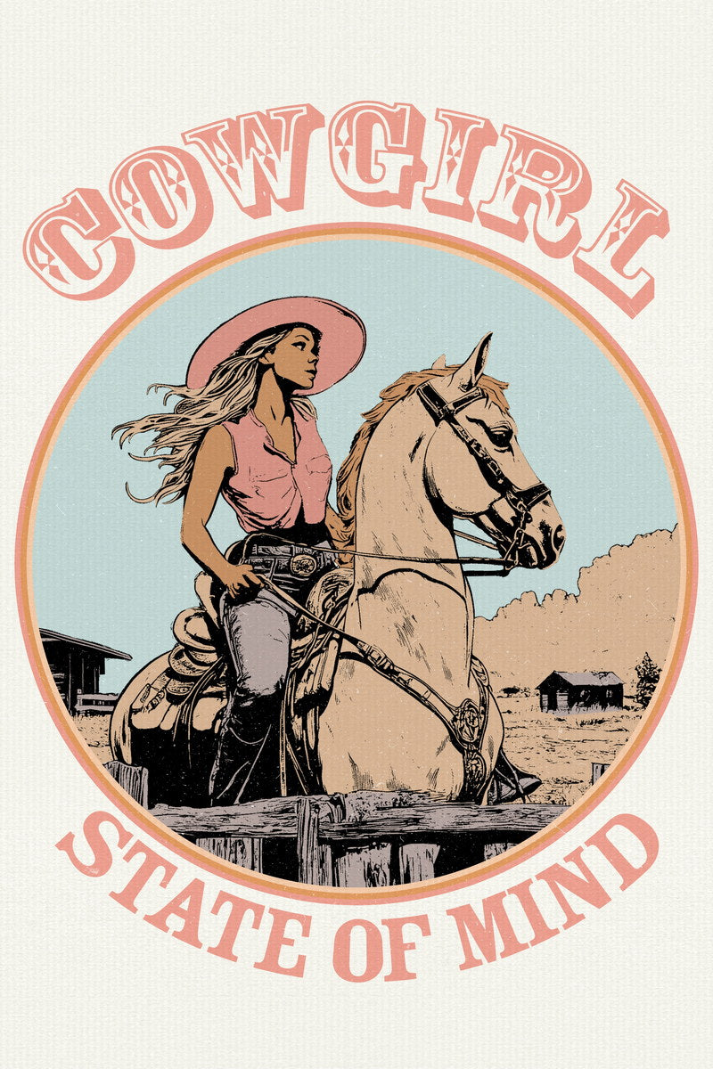Pink Cowgirl State Of Mind Poster Vintage Western Print Retro Rodeo Wall Art Boho Western Artwork Horse Ranch Style - xonomax