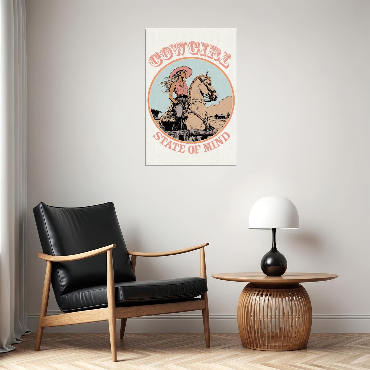 Pink Cowgirl State Of Mind Poster Vintage Western Print Retro Rodeo Wall Art Boho Western Artwork Horse Ranch Style - xonomax