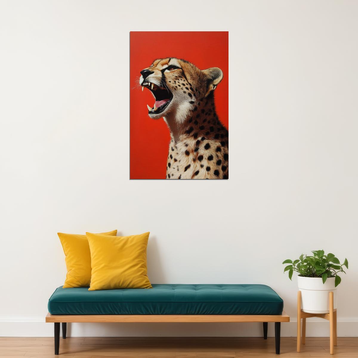 Red Cheetah Poster Big Cat Wall Art Wild Animal Painting Leopard Picture Print Artwork