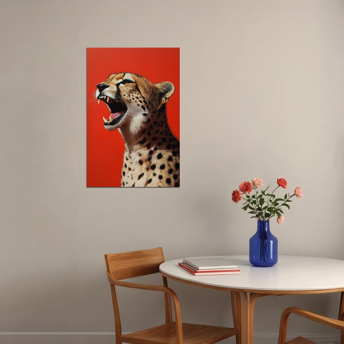 Red Cheetah Poster Big Cat Wall Art Wild Animal Painting Leopard Picture Print Artwork