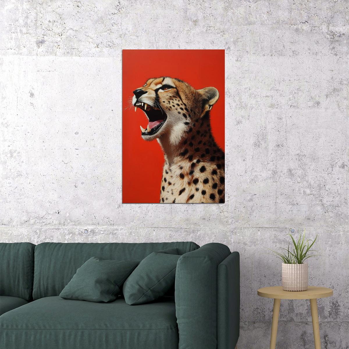 Red Cheetah Poster Big Cat Wall Art Wild Animal Painting Leopard Picture Print Artwork