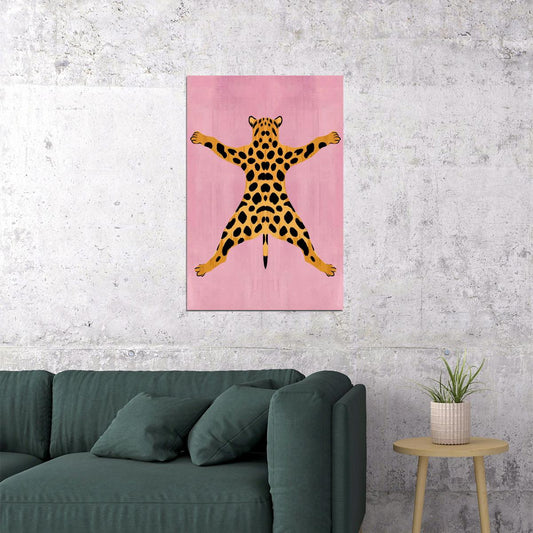 Pink Leopard Rug Poster Funny Animals Eclectic Wall Art Modern Boho Cats Print Cartoon Art - xonomax