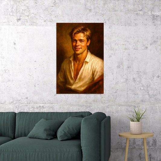 Brad Pitt Young Celebrity Poster Funny Celebrity Wall Art Pop Culture Decor Faux Oil Painting Art Print - xonomax