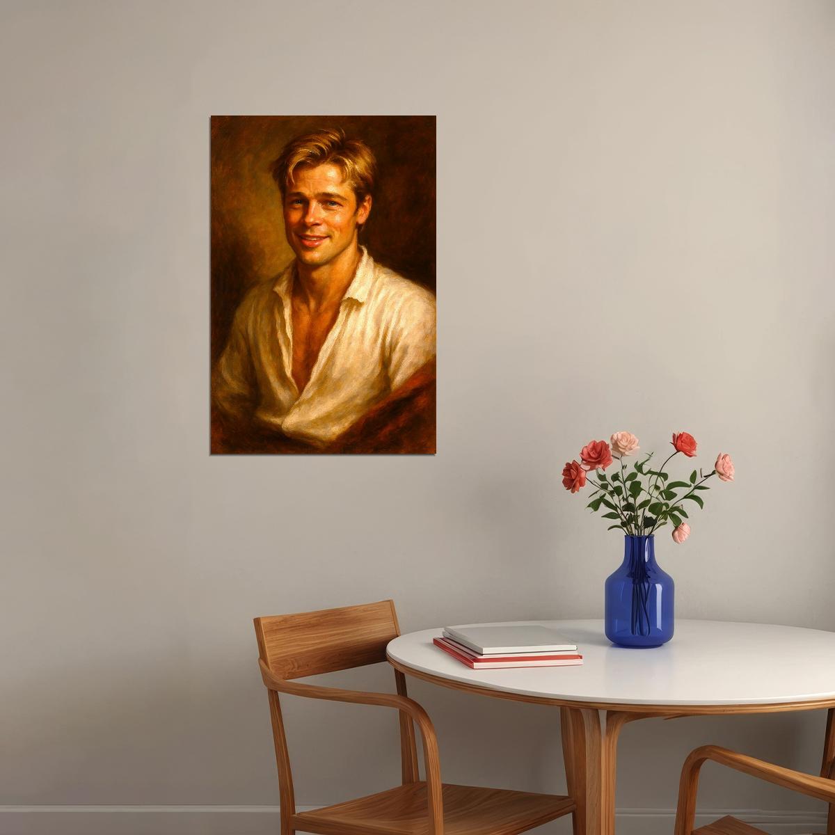 Brad Pitt Young Celebrity Poster Funny Celebrity Wall Art Pop Culture Decor Faux Oil Painting Art Print - xonomax