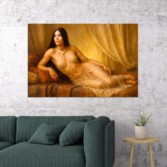 Cher Young Celebrity Poster Funny Celebrity Wall Art Pop Culture Decor Faux Oil Painting Art Print - xonomax