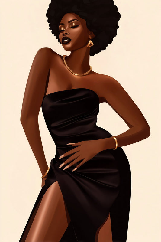 Elegant Black Woman Wall Art African American Poster Black Girl Art Print Bedroom Dressing Room Fashion Wall Decor - xonomax