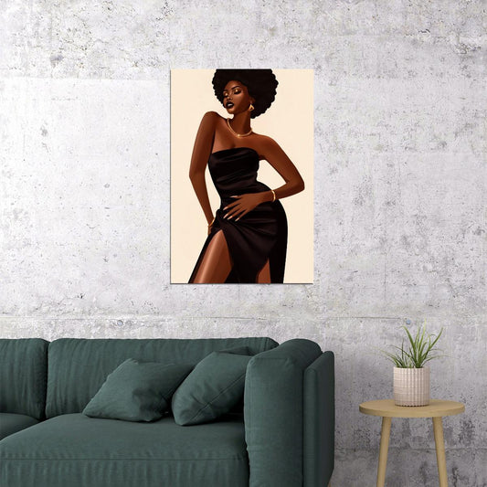 Elegant Black Woman Wall Art African American Poster Black Girl Art Print Bedroom Dressing Room Fashion Wall Decor - xonomax