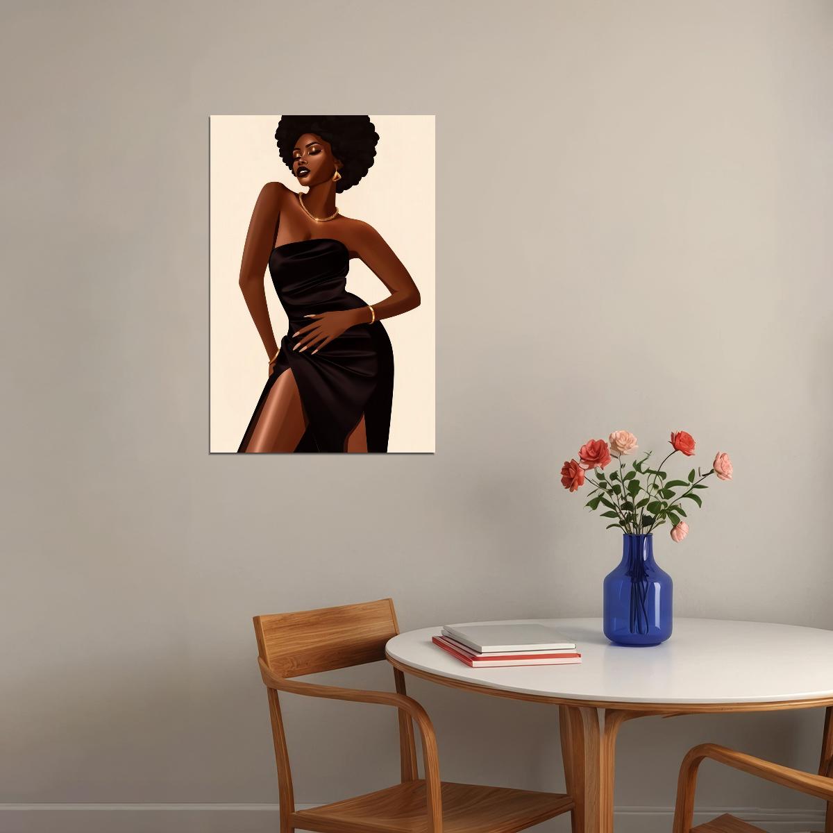 Elegant Black Woman Wall Art African American Poster Black Girl Art Print Bedroom Dressing Room Fashion Wall Decor - xonomax