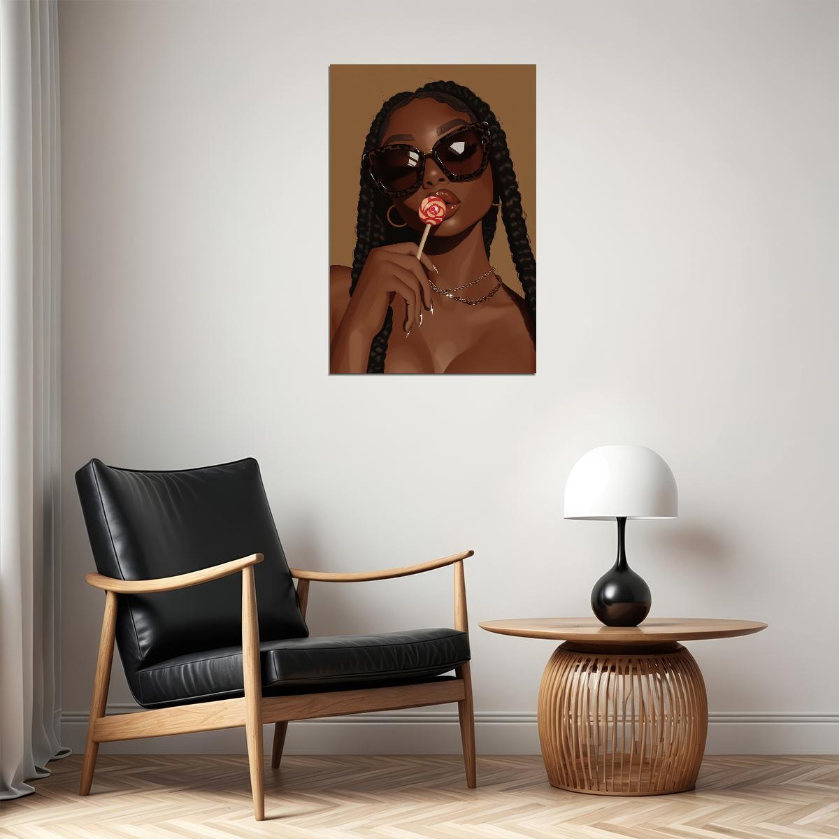Sexy Wall Art Black Woman African American Poster Black Girl Art Lollipop Print Bedroom Living Room Dressing Room Bold Decor - xonomax