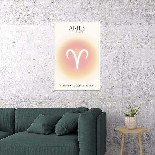 Aries Astrology Aura Poster Spiritual Zodiac Sign Wall Art with Pastel Gradient Dreamy Soft Abstract Print Celestial Ethereal Aesthetic Decor for Bedroom Dorm Home Office - xonomax
