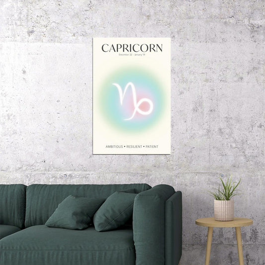 Capricorn Astrology Aura Poster Spiritual Zodiac Sign Wall Art with Pastel Gradient Dreamy Soft Abstract Print Celestial Ethereal Aesthetic Decor for Bedroom Dorm Home Office - xonomax