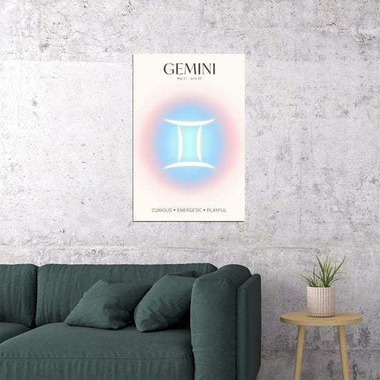Gemini Astrology Aura Poster Spiritual Zodiac Sign Wall Art with Pastel Gradient Dreamy Soft Abstract Print Celestial Ethereal Aesthetic Decor for Bedroom Dorm Home Office - xonomax