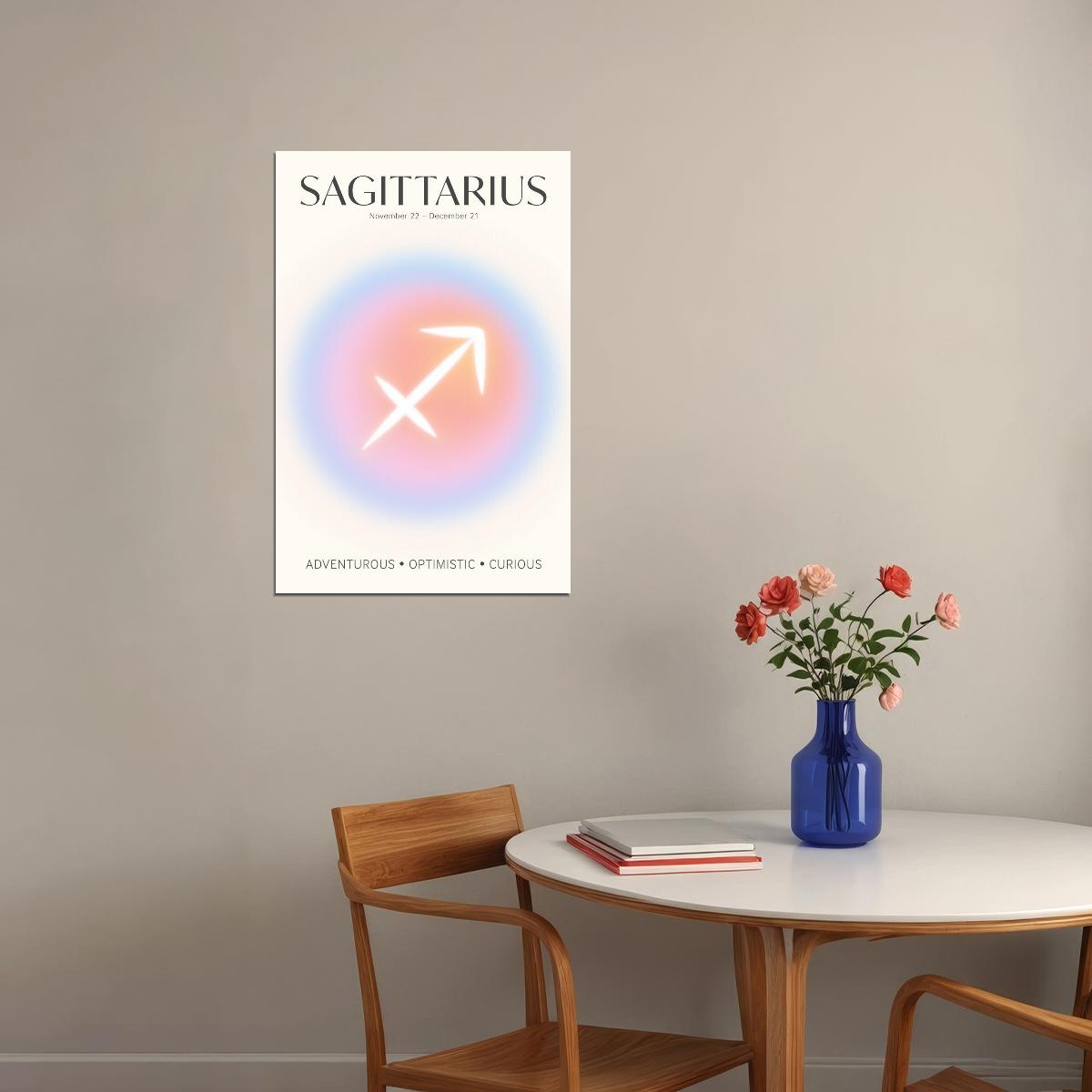 Sagittarius Astrology Aura Poster Spiritual Zodiac Sign Wall Art with Pastel Gradient Dreamy Soft Abstract Print Celestial Ethereal Aesthetic Decor for Bedroom Dorm Home Office