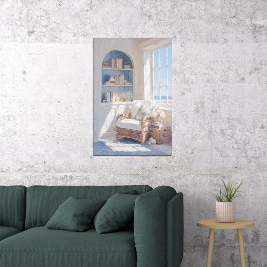 Coastal Granddaughter Painting Bookish Wall Art Nautical Coastal Cottage Reading Nook for Library Living Room or Beach Bedroom - xonomax