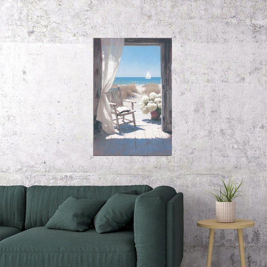 Coastal Granddaughter Painting Bookish Wall Art Nautical Beach View for Reading Nook Beachy Room or Coastal Cottage Aesthetic Bedroom - xonomax