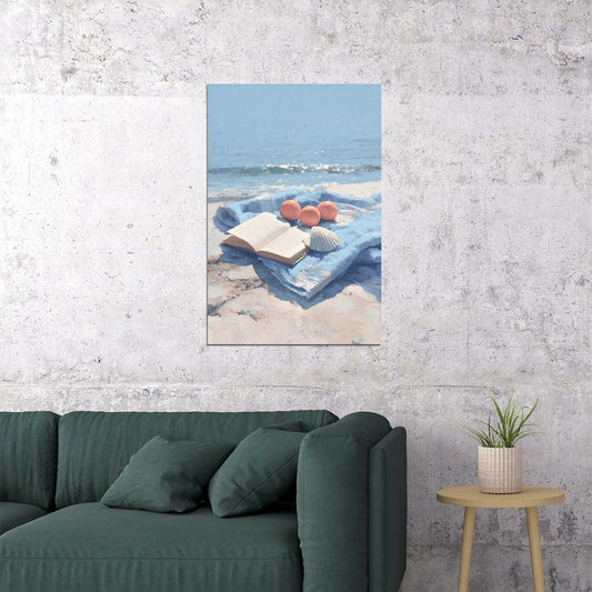 Coastal Granddaughter Painting Bookish Wall Art Reading by the Ocean for Library or Beachy Cottage Bedroom Aesthetic - xonomax
