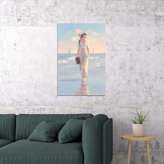 Coastal Granddaughter Painting Bookish Wall Art Coastal Cowgirl Aesthetic for Reading Nook or Cottage Bedroom Decor - xonomax