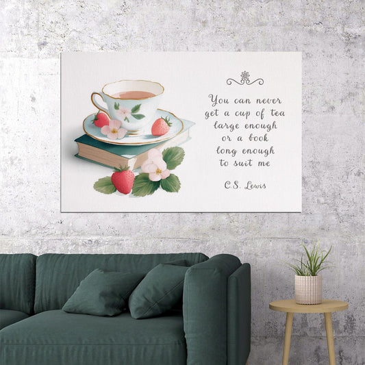 CS Lewis Quote Bookish Poster Botanical Wall Art Bookish Decor Tea Lover Gift Library Decor Reading Nook Vintage Strawberry Art Print - xonomax