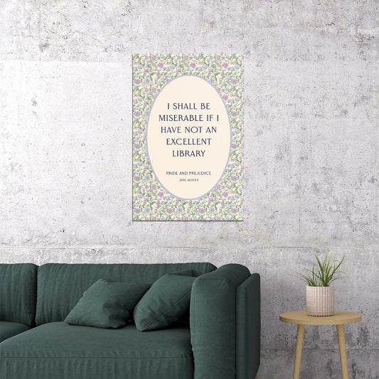 Pride and Prejudice Literary Quotes Wall Art Bookish Poster Botanical Wall Art Bookish Decor Floral Print Library Decor for Women - xonomax
