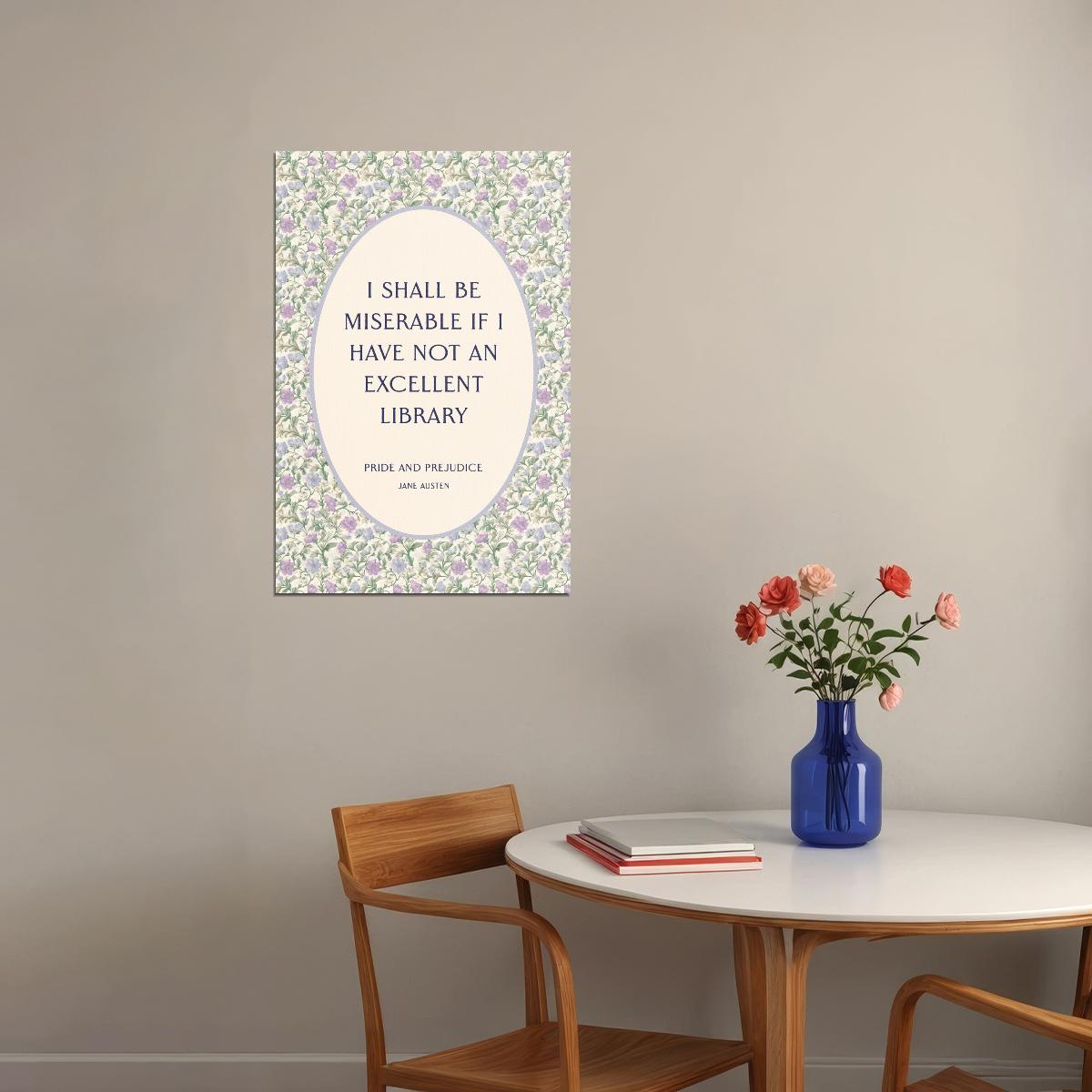 Pride and Prejudice Literary Quotes Wall Art Bookish Poster Botanical Wall Art Bookish Decor Floral Print Library Decor for Women - xonomax