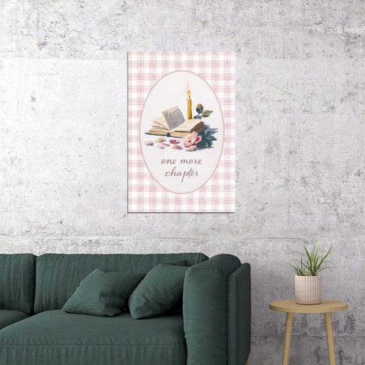 One More Chapter Literary Quotes Wall Art Bookish Poster Botanical Wall Art Bookish Decor Soft Pink Floral Print for Reading Nook - xonomax
