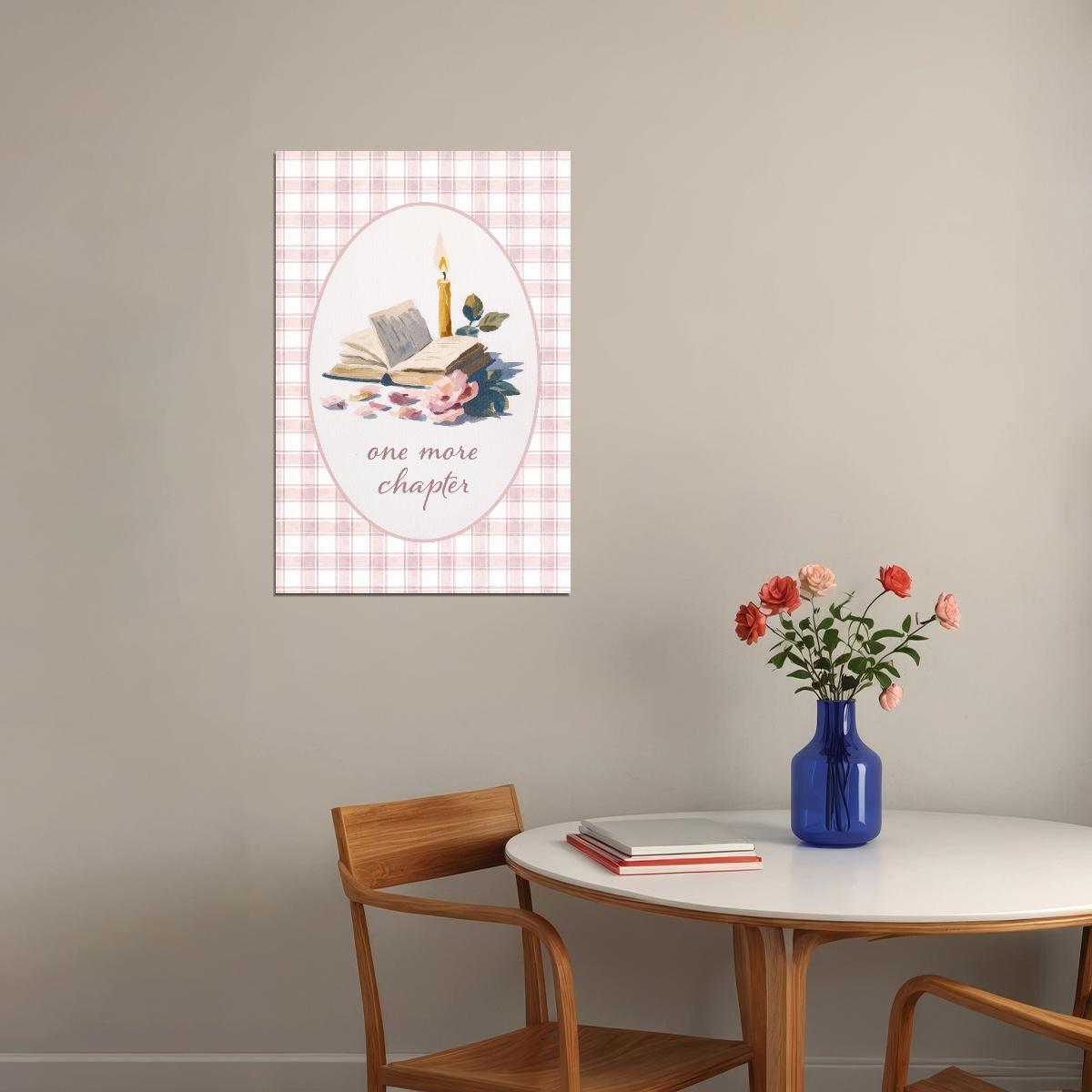 One More Chapter Literary Quotes Wall Art Bookish Poster Botanical Wall Art Bookish Decor Soft Pink Floral Print for Reading Nook - xonomax