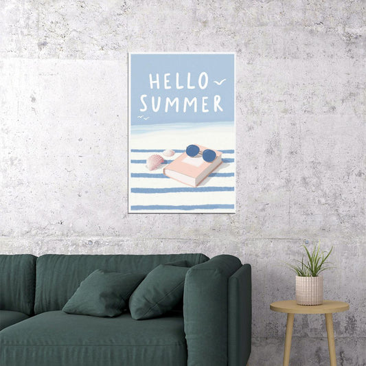 Hello Summer Bookish Poster Coastal Granddaughter Room Decor Coastal Wall Art Beachy Room Aesthetic Bookish Decor - xonomax