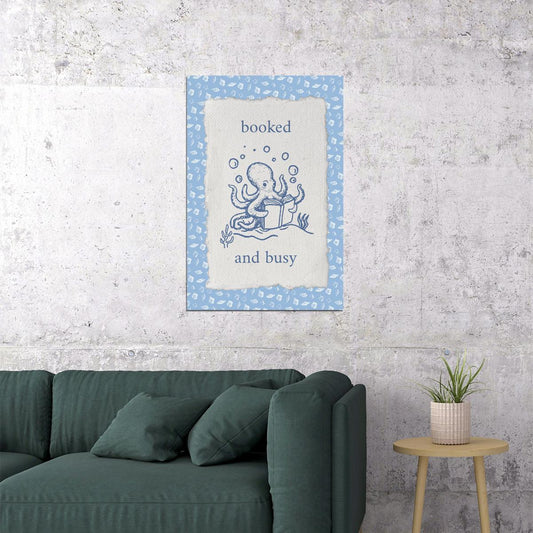 Booked and Busy Bookish Poster Nautical Octopus Wall Art Coastal Granddaughter Room Decor for Reading Nook - xonomax