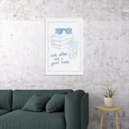 Iced Coffee and a Good Book Bookish Poster Coastal Granddaughter Room Decor Coastal Wall Art Book Nook Decor Reading Aesthetic - xonomax