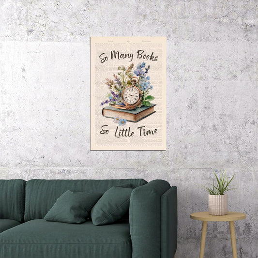 Botanical Wall Art So Many Books So Little Time Bookish Decor Floral Bookish Poster for Vintage Library Decor Reading Nook Gift - xonomax