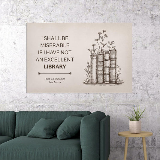 Bookish Poster Jane Austen Literary Quote Vintage Bookish Wall Art Library Decor for Reading Nook Botanical Wall Art Book Lovers Gift - xonomax