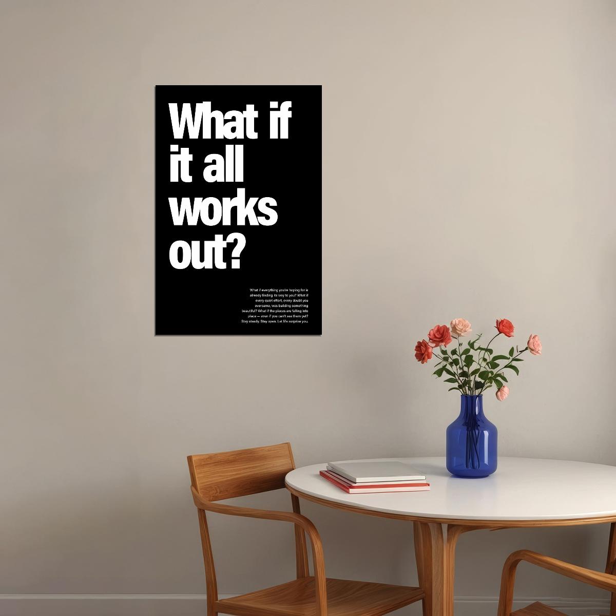 Black and White Motivational Poster What If It All Works Out Wall Art Positive Affirmations Wall Decor for Home Office Inspirational Quote - xonomax