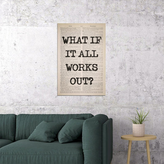 Vintage Motivational Poster What If It All Works Out Wall Art Positive Affirmations Wall Decor for Reading Nook or Library Decor Book Lover Gift - xonomax