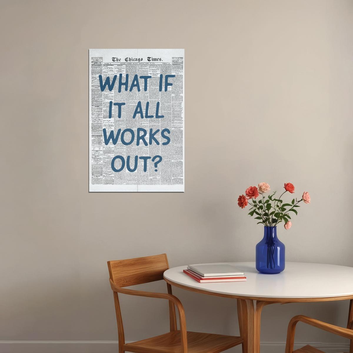 Trendy Newspaper Motivational Poster What If It All Works Out Wall Art Positive Affirmations Wall Decor for Home Office or Dorm - xonomax