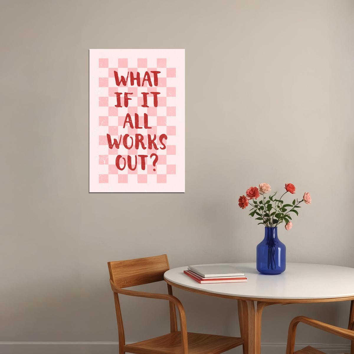 Pink Preppy Motivational Poster What If It All Works Out Wall Art Positive Affirmations Wall Decor Girly Print for Teen Girls Room - xonomax