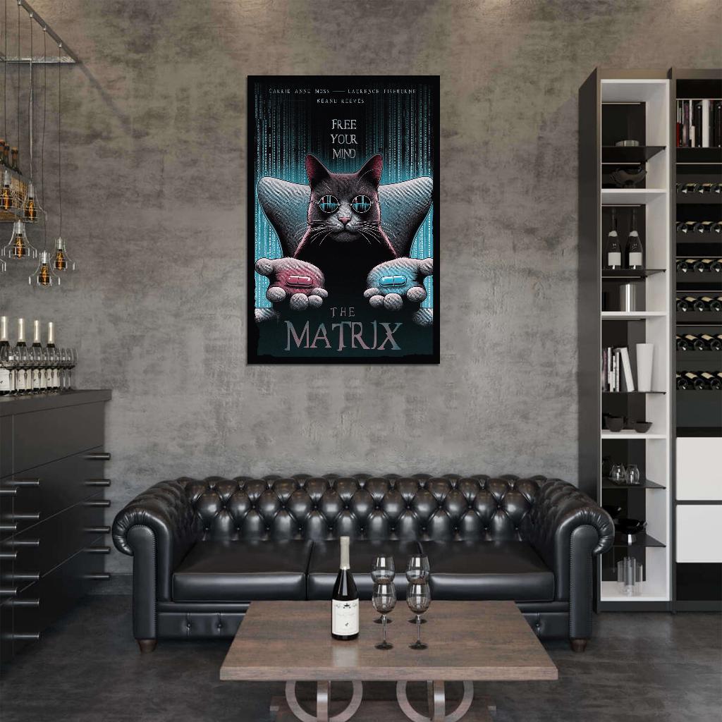 Matrix Choose Red or Blue Pill With Cat Free Your Mind Movie Poster
