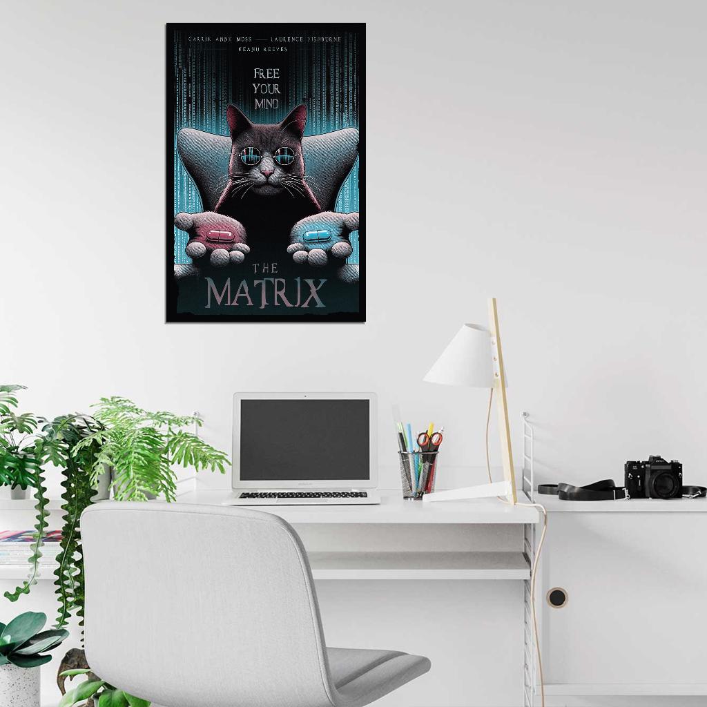 Matrix Choose Red or Blue Pill With Cat Free Your Mind Movie Poster