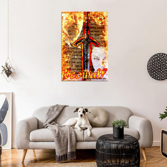 Beowulf 2007 Movie Poster Robert Zemeckis Ray Winstone Anthony Hopkins Witchy Home Decor For Living Room Aesthetic Cool Theater Room Wall Decor - xonomax