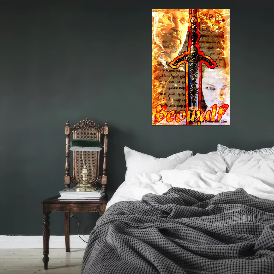 Beowulf 2007 Movie Poster Robert Zemeckis Ray Winstone Anthony Hopkins Witchy Home Decor For Living Room Aesthetic Cool Theater Room Wall Decor - xonomax