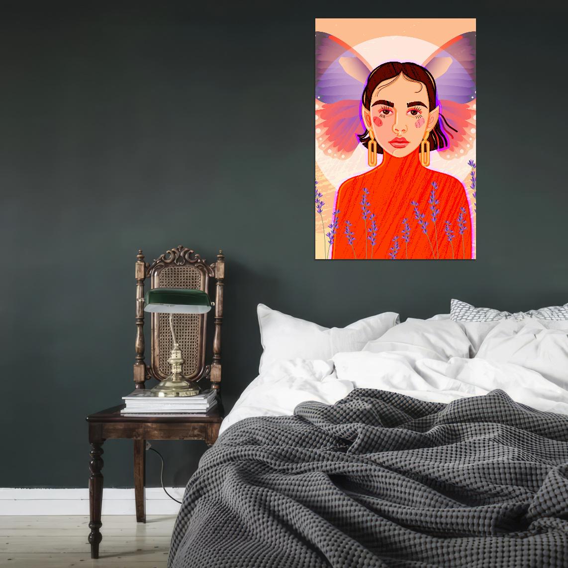 Girl With Dark Hair In The Form Of A Magical Fairy With Pointy Ears And A Bright Orange Dress - xonomax