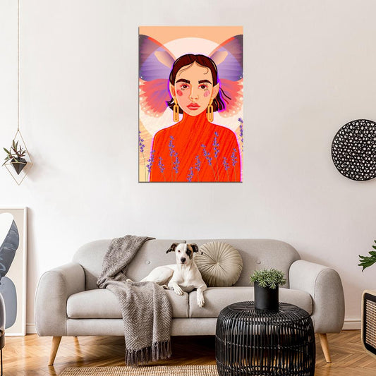 Girl With Dark Hair In The Form Of A Magical Fairy With Pointy Ears And A Bright Orange Dress - xonomax