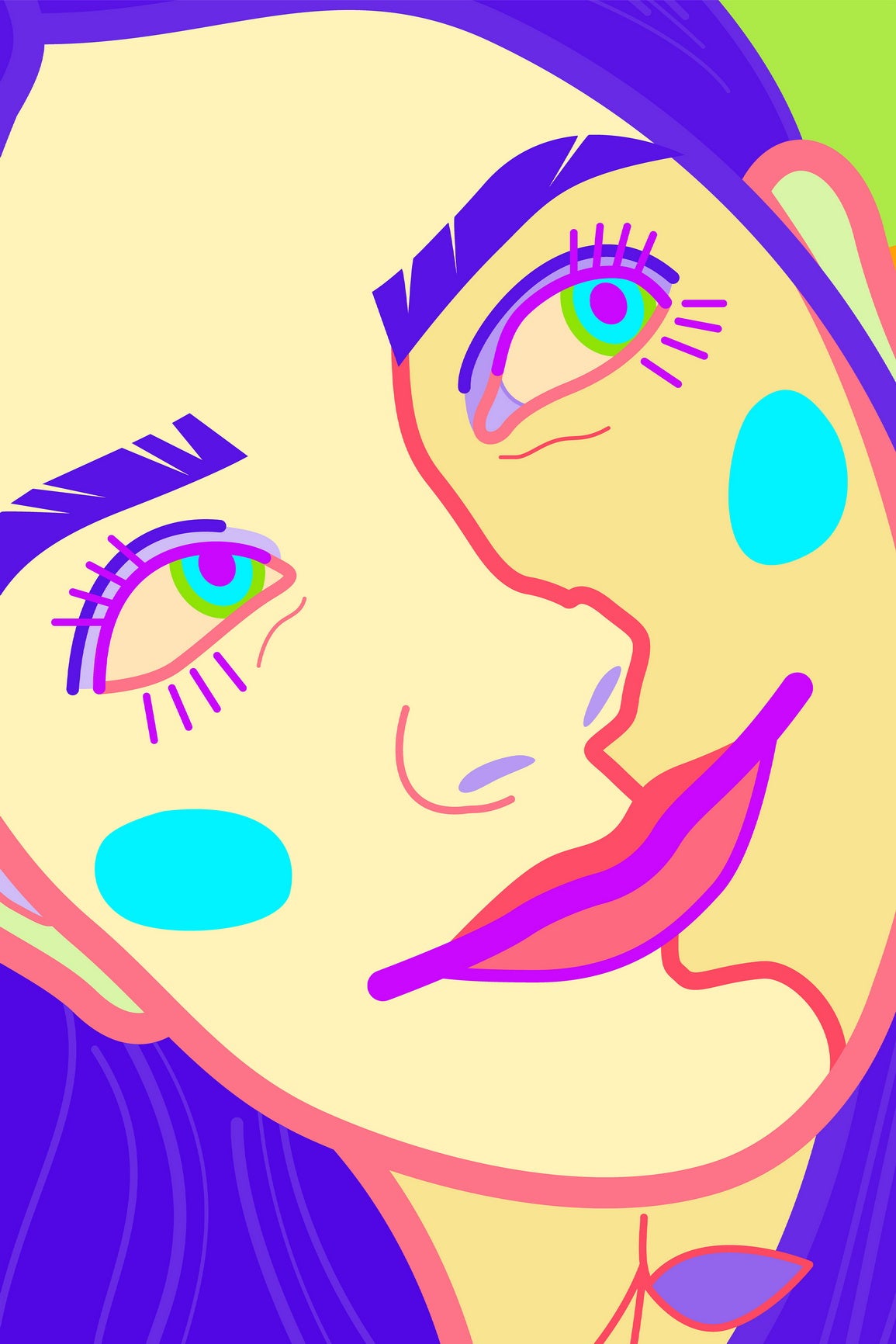 Close-up Portrait Poster Of A Smiling Girl With Big Eyes In The Author's Style