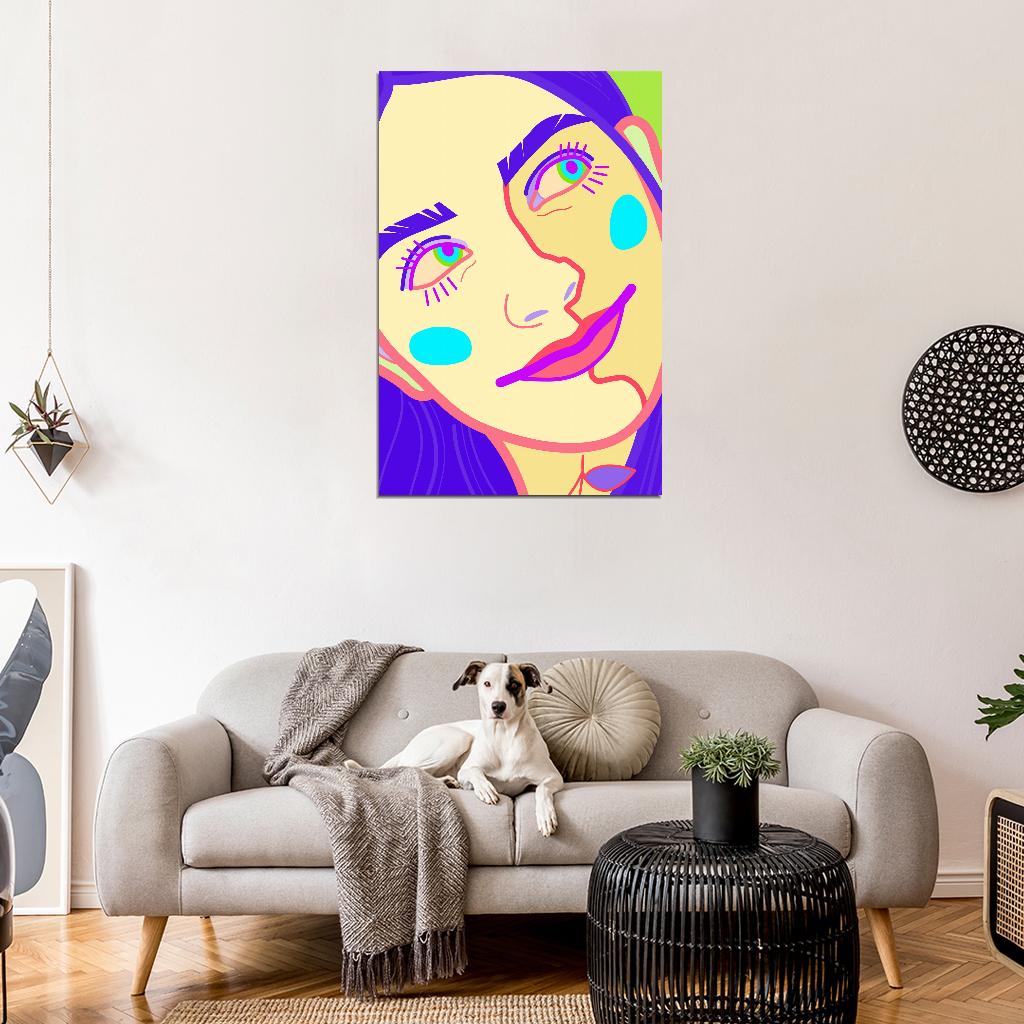 Close-up Portrait Poster Of A Smiling Girl With Big Eyes In The Author's Style