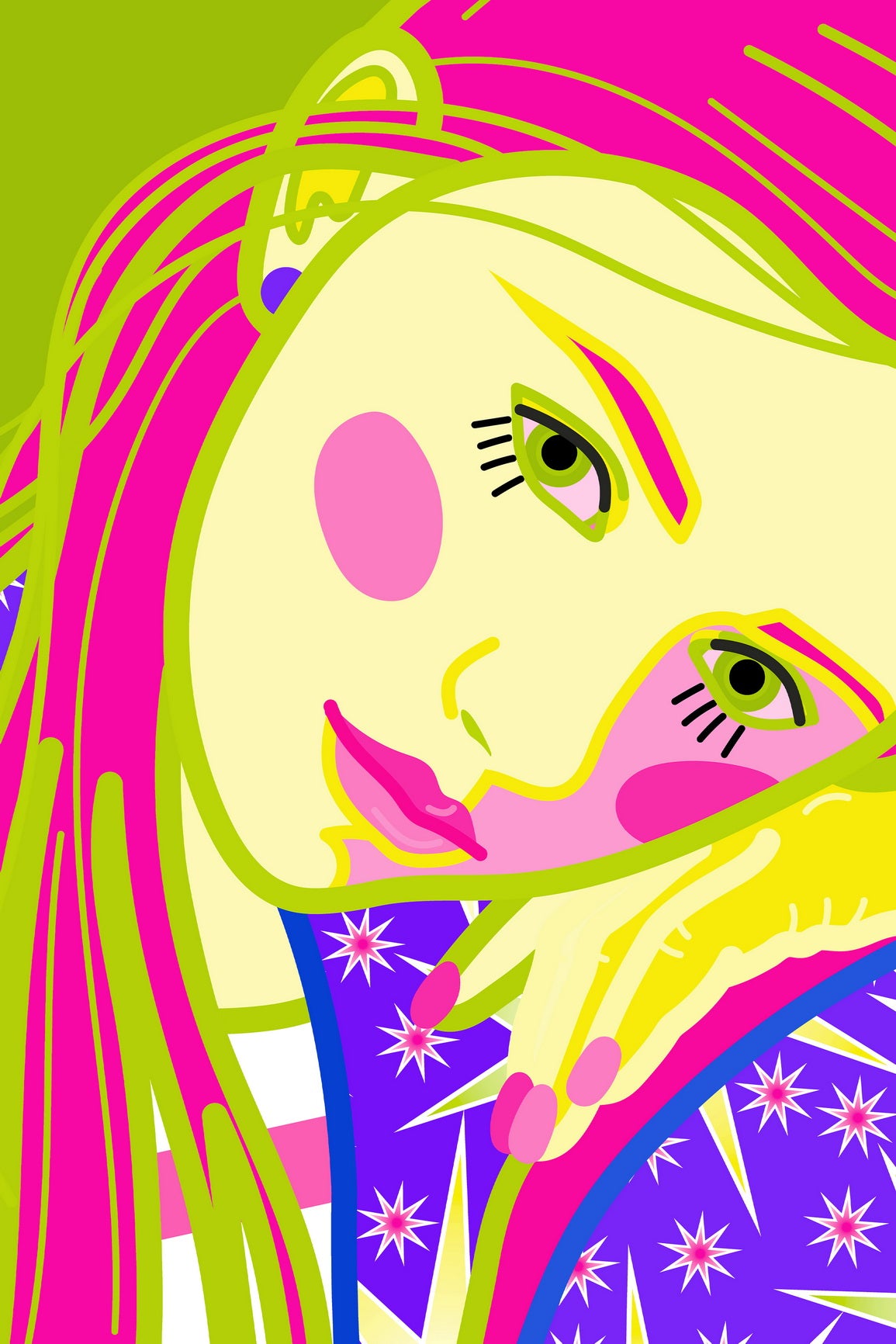 Close-up Portrait Poster Of A Young Girl With Pink Hair In The Author's Style
