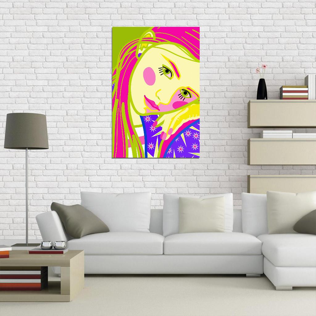 Close-up Portrait Poster Of A Young Girl With Pink Hair In The Author's Style