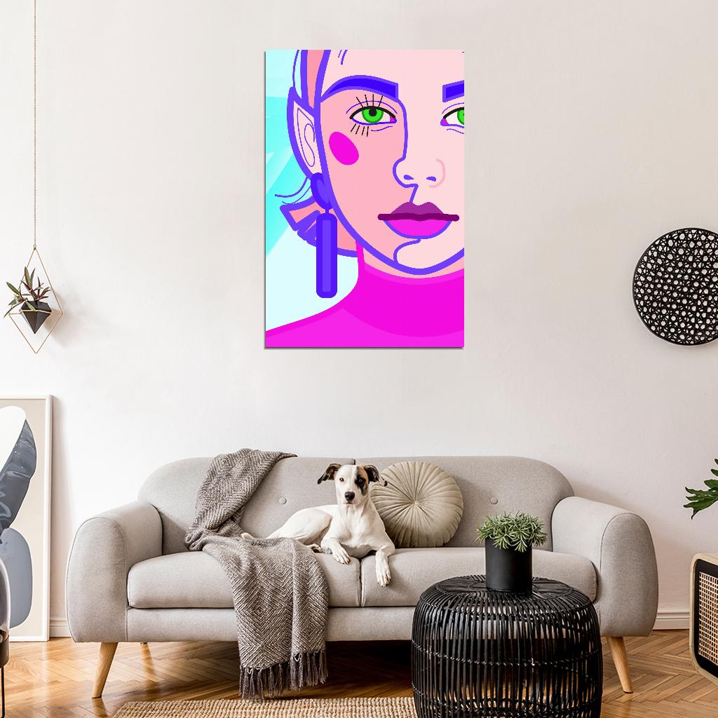 Bright Close-up Portrait Poster Of A Young Girl With Pink Hair With Pointed Ears And Large Earrings