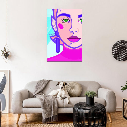 Bright Close-up Portrait Poster Of A Young Girl With Pink Hair With Pointed Ears And Large Earrings - xonomax