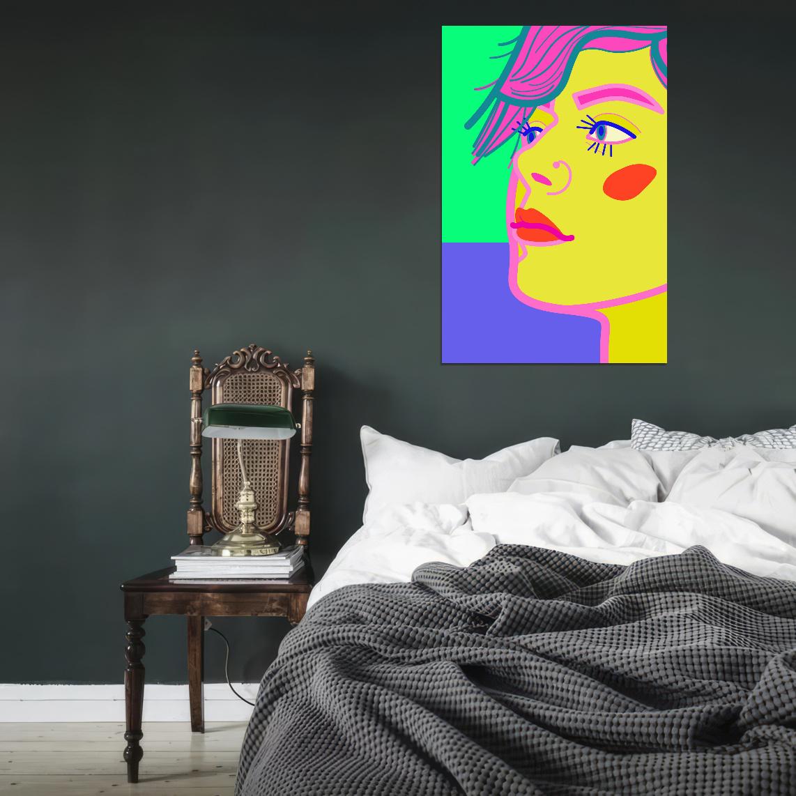 Bright Close-up Portrait Poster Of A Young Girl With Pink Bangs In The Author's Style - xonomax